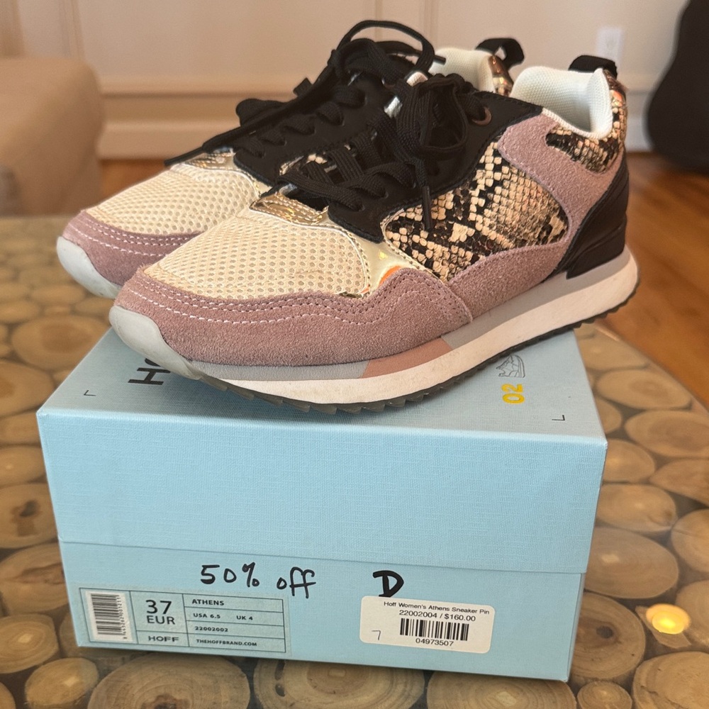 Women's Pink and Cream Snake-Accent Fashion Sneakers
